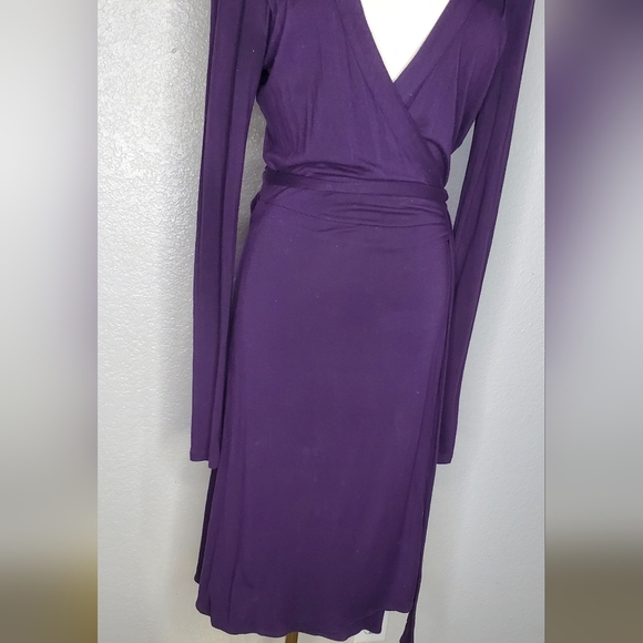 GAP Purple Long Sleeve True Wrap Around Jersey Knit Midi  Dress Size Small - Picture 5 of 6